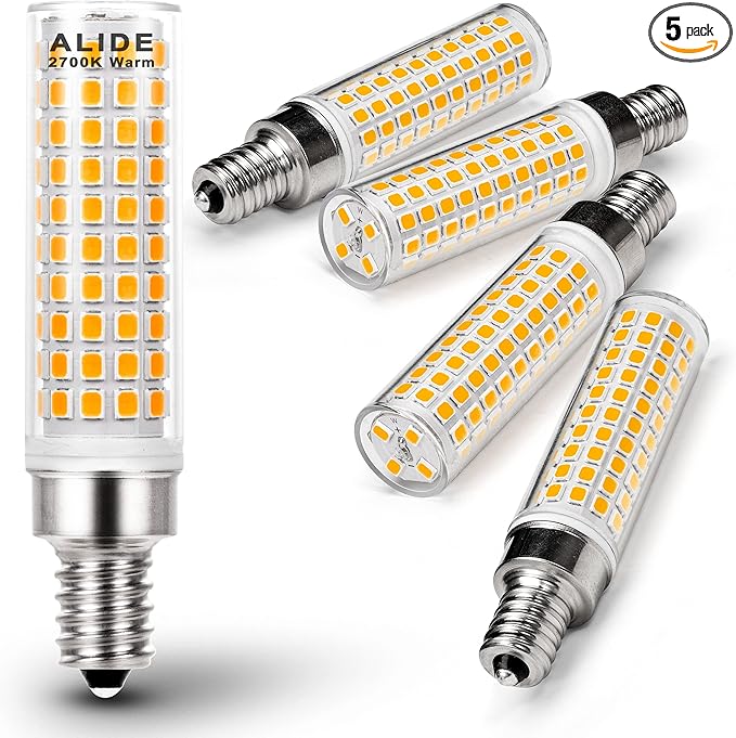 ALIDE E12 100 Watt Equivalent LED Candelabra Bulbs C7,Non-dimmable,2700K Warm White,1200LM T6 E12 10W LED Ceil Fan Light Bulbs for Chandelier Pendant Lighting,5 Pack - Bloomnest