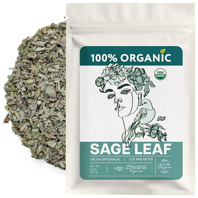 Organic Sage Leaves (4 oz.) - Sage Tea Loose Leaf (Salvia officinalis) – Edible Grade for Tea, Seasoning & Herbal Uses - Bloomnest