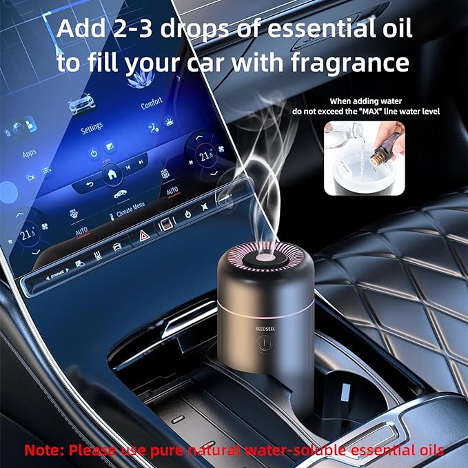 Car Aromatherapy Diffusers for Essential Oils，Mini USB Air Scent Small Humidifier with 7-LED Color Changing for Car Room Home Office Bedroom - Bloomnest