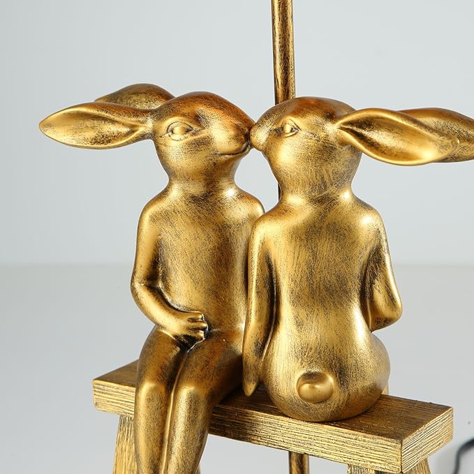 Kissing Bunny Lamp,H16ins Resin Gold Rabbit Table Lamp,Bedroom Bunny Night Light, Energy Efficient Nightstand Lamp,as Present for Belover (Small Black Shade) - Bloomnest