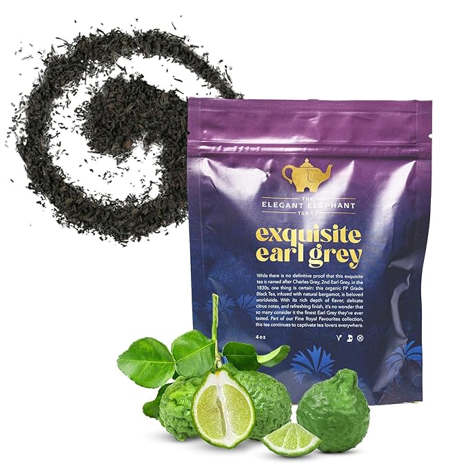 Earl Grey Tea, Organic Loose Leaf Black Tea – Classic Bergamot & Citrus Flavor – Boost Clarity & Wellness – Drink Hot or Iced – 4 oz Resealable Bag (Makes 50 Cups) – The Elegant Elephant - Bloomnest