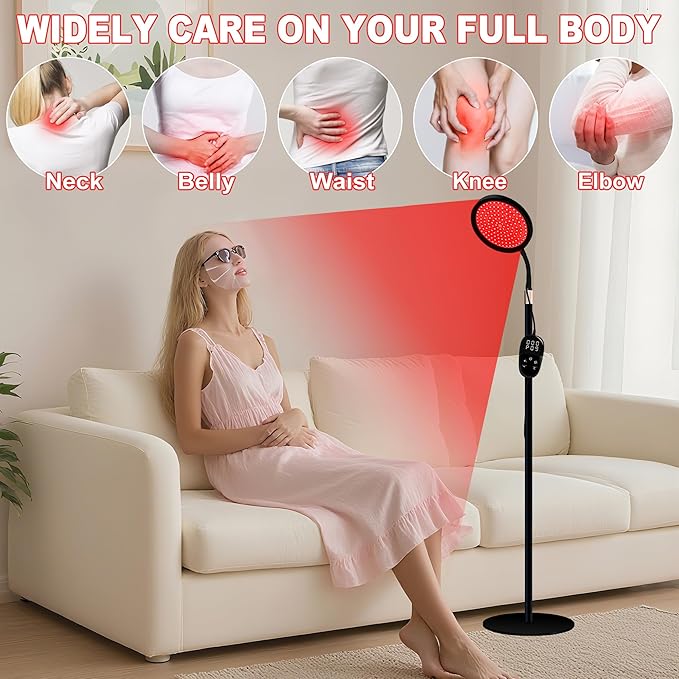 LanSuper Red Light Therapy for Body, Red Infrared Light Therapy Lamp with Stand, 660nm and 850nm Near Infrared Redlight Therapy, LED Red Light Therapy Device for Face and Full Body(140 Beads)-Black