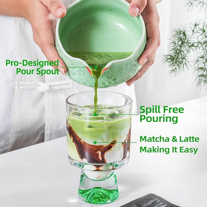TEANAGOO Matcha Whisk Set,7 Pcs Matcha Set Blue Green,Ceremony Matcha Kit,Matcha Tea Set for Making Latte,Ceramic Bowl(chawan) whith Spout and Whisk,Gift for Matcha Lovers - Bloomnest