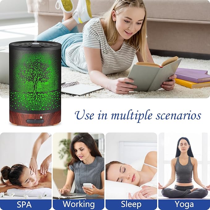 Essential Oil Diffuser- Aromatherapy Diffuser with7 Colors Light and Auto-Off for Women Metal Cool Mist Humidifier for Home and Office for Mom Women(Tree) - Bloomnest
