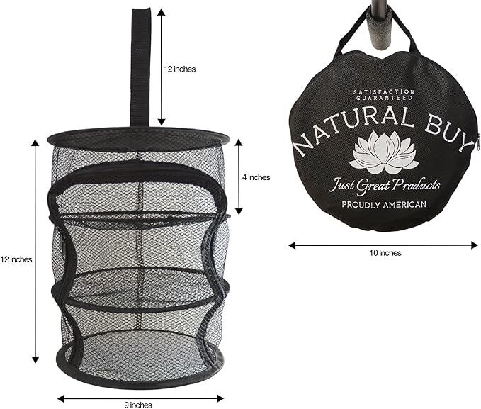 9 Inch 3 Level Micro Hanging Dry Net Indoor/Closet Drying Rack for Herbs, Organizer, Freshner - Black Mash Screen with Top-to-Bottom Zipper - Apartment Size with Zipped Storage Pouch - Bloomnest