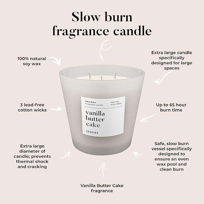 Candles for Home Scented, Big Candles Vanilla Butter Cake Scented, 30oz Natural Soy Wax, 3 Wicks Huge Candle, 100h Long Lasting,Non Toxic,Clean Burn Aromatherapy Candle for Home Fragrance - Bloomnest