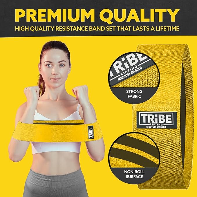 Tribe Lifting Fabric Resistance Bands for Legs - Workout Bands Resistance Bands for Men and Women - Booty Bands for Working Out - Exercise Bands Resistance Bands Set - Elastic Bands for Exercise