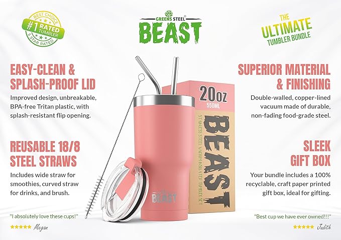 Beast 20 oz Tumbler Stainless Steel Vacuum Insulated Coffee Ice Cup Double Wall Travel Flask (Blossom Pink) - Bloomnest