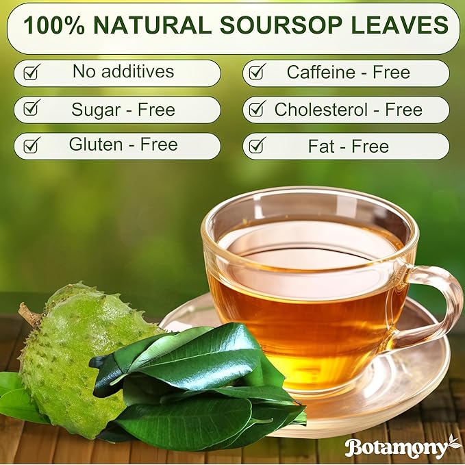 BOTAMONY 75 Premium Soursop Graviola Leaf Tea Bags 2.5g/ teabag, Soursop Leaves Organic, Hojas de Guanabana Organica, Guanabana Leaves Tea Handmade Non-GMO Sugar/Caffeine/Gluten Free - Bloomnest