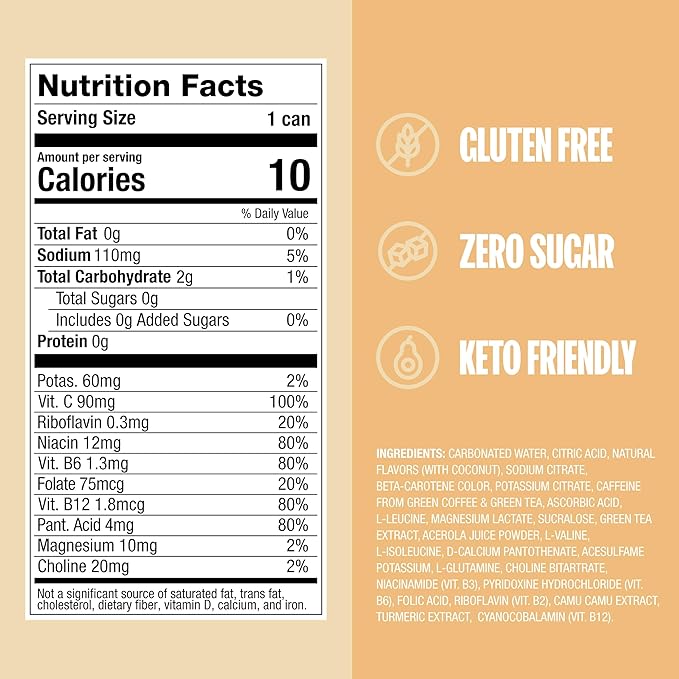 ZOA Zero Sugar Energy Drinks, Pineapple Coconut - Sugar Free with Electrolytes, Healthy Vitamin C, Amino Acids, Essential B-Vitamins, and Caffeine from Green Tea - 12 Fl Oz (12-Pack) - Bloomnest