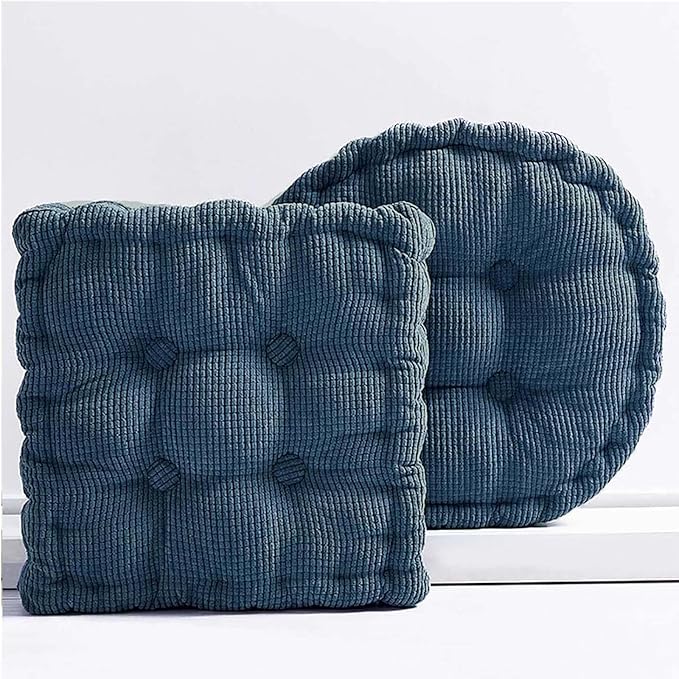 Meditation Floor Pillow 2 Pack Large Square and Round Floor Cushions for Adults Blue Corduroy Floor Seat Pillows Cushion for Living Room Balcony Tatami Yoga,18x18 Inch - Bloomnest