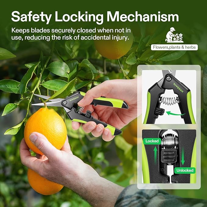 VIVOSUN Gardening Scissors, 6.5 Inch Hand Pruner, Pruning Shear with Straight Stainless Steel Blades, Garden Tools for Women Men, Black and Green - Bloomnest
