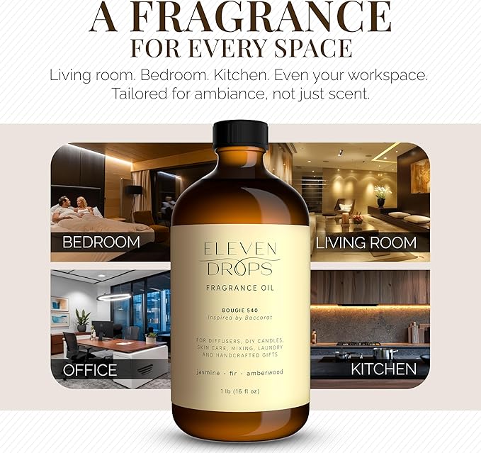 Bougie 540 Diffuser Oil – Premium Fragrance Oil with Radiant Amber & Jasmine Notes – Elegant Aroma for Cold Air Diffusers, Home, Office, Candle Making, Pet Friendly, 16 Fl.Oz Glass Bottle - Bloomnest