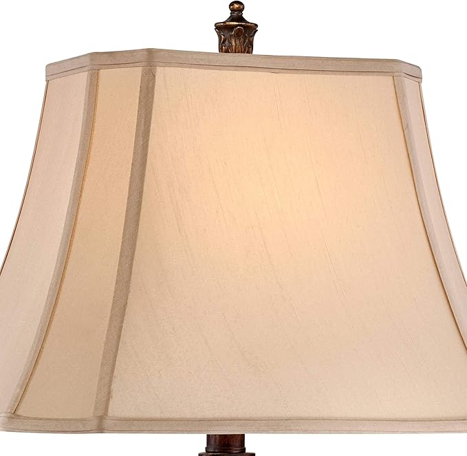 Barnes and Ivy Traditional Table Lamps 32.5" Tall Set of 2 Bronze Brown Carved Leaf Openwork Vase Tan Rectangular Shade Decor for Living Room Bedroom House Bedside Nightstand Home Office - Bloomnest