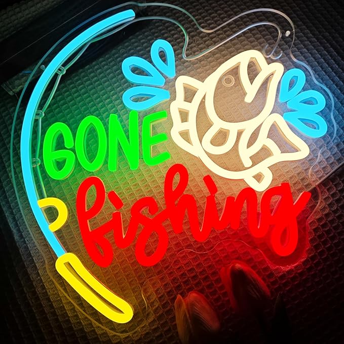 Fishing Neon Sign Dimmable Gone Fishing Neon Sign for Wall Decor Fish On Led Sign Fish Neon Light Up Sign for Bedroom Kids Room Living Room Xmas Gift Party - Bloomnest