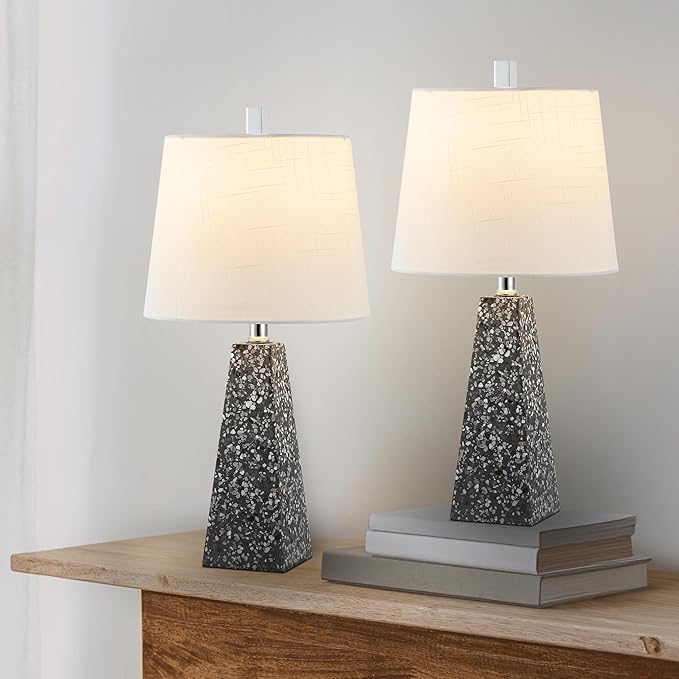 JONATHAN Y JYL1037C-SET2 Owen 20.5" Resin LED Table Lamp Contemporary, Office, Living Room, Family Room, Dining Room, Bedroom, Hallway, Foyer, Dark Gray Terrazzo (Set of 2) - Bloomnest