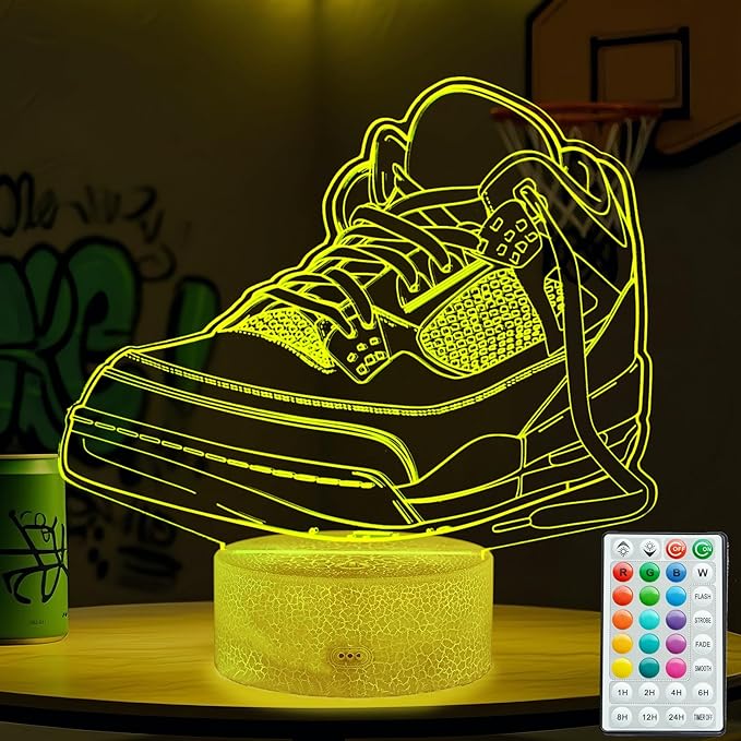 Sneaker Gifts, Sport Shoes, Sneaker Gifts, 3D Illusion Night Light Lamp, 16 Colors Changing, Timer, 4 Flash Modes and Dimmable, Kids Room Decoration, Xmas Gifts - Bloomnest