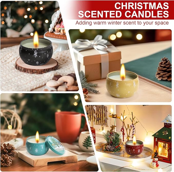 6 Pack Christmas Scented Candles with Natural Soy Wax, Long Lasting Aromatherapy Soy Candles for Home Scented, Christmas Candles Gift Set for Women & Friends - Bloomnest