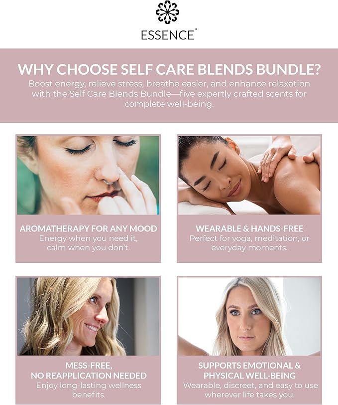 Essence Nasal Diffuser Self Care Bundle – Essential Oil Silicone Nose Rings for Stress, Energy & Mental Clarity – Wearable Aromatherapy Pack for Wellness & Mood Balance - Bloomnest