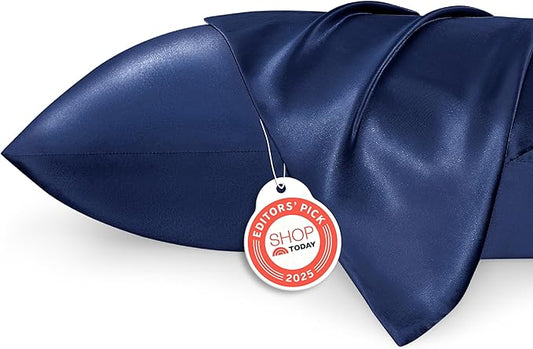 Bedsure Satin Pillowcase 2 Pack Similar to Silk Pillow Cases Standard Size, Pillow Case for Sleeping Women with Envelope Closure, Gifts for Women Men, Navy, 20x26 Inches, 2pcs - Bloomnest