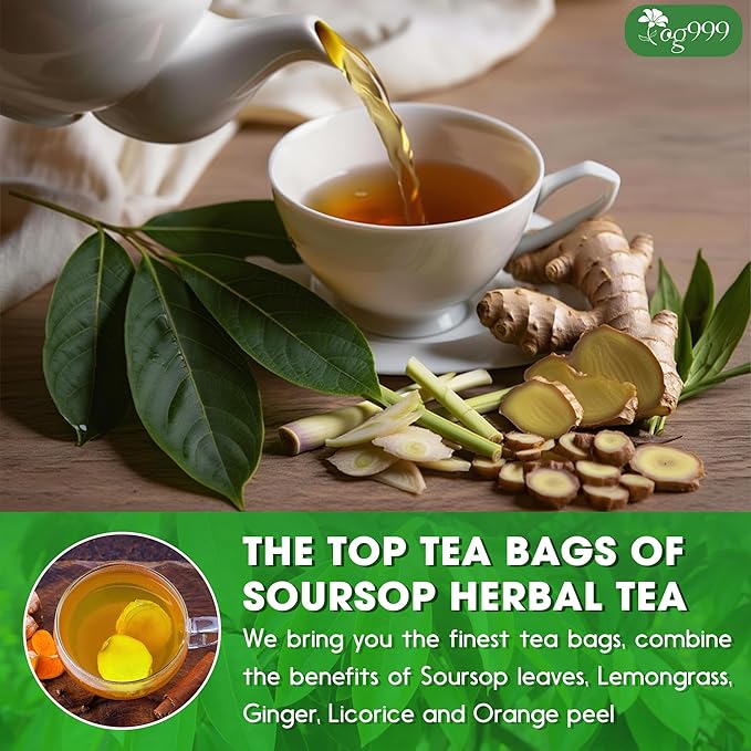 TOG999, Premium Soursop Herbal Tea Bags | 60 Count | Loose Leaf Powder Blend with Soursop Leaves, Lemongrass, Ginger, Licorice Root & Orange Peel – Naturally Aromatic Herbal Tea. Vegan. Caffeine-Free (60 Bags Soursop Herbal Tea) - Bloomnest