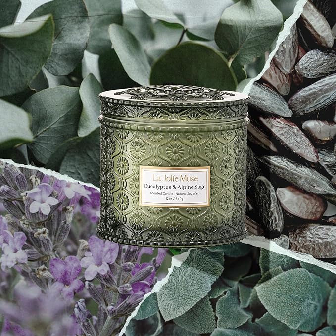 LA JOLIE MUSE Christmas Candle | Eucalyptus, Sage, Lavender | 12 oz Double Cotton Wick Soy Candle | 60 Hours Clean Burn | Christmas Gifts for Home & Women - Bloomnest