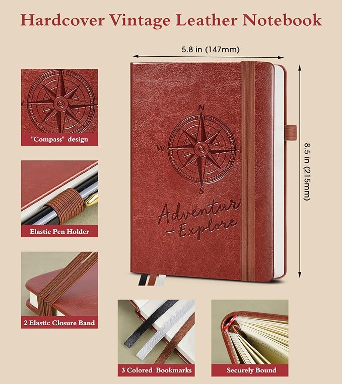 Blank Journal Notebook for Women Men,160 Pages,A5 Hardcover Sketchbook for Drawing, Sketch book, Unlined Notebooks for School,Work, Note Taking,Travel Journals for Writing 5.8"x8.5" (Brown) - Bloomnest