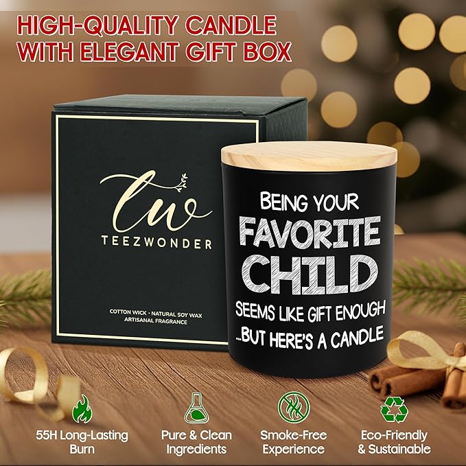 TEEZWONDER Birthday Gifts for Mom - Favorite Child Scented Candle Vanilla Lavender 10 oz - Mom Dad Birthday Gifts from Daughter Son, Grandma Grandpa Gift Ideas, Candle for Parents