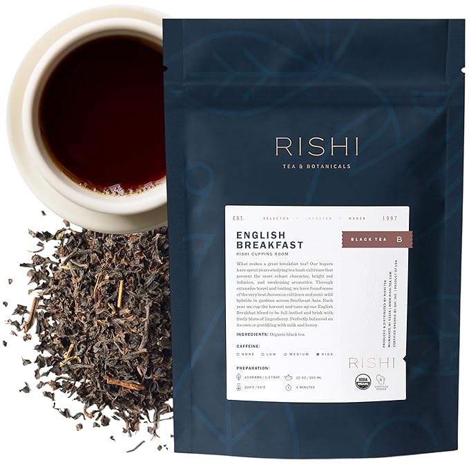 Rishi Tea English Breakfast Tea - Organic Loose Leaf Pure Black Tea, Energizing & Caffeinated, Ideal for Hot or Iced Tea - 4 Ounces, 11+ Servings - Bloomnest