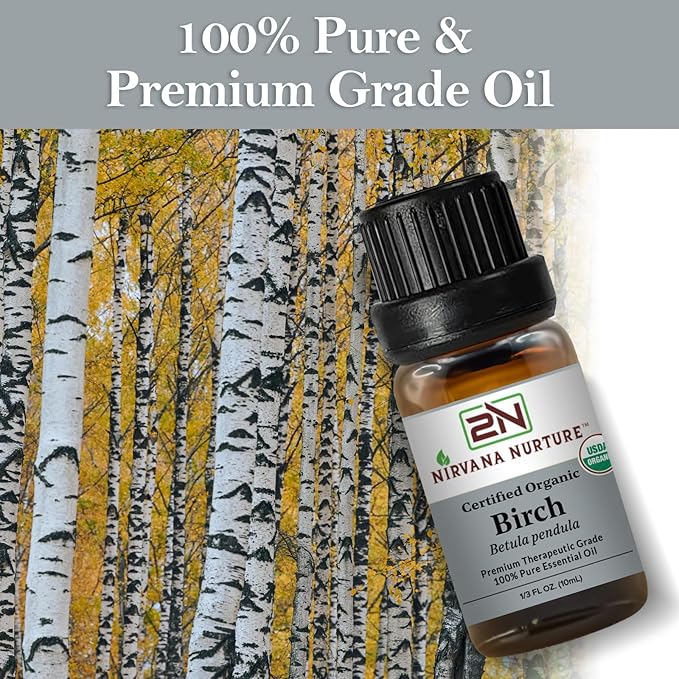 Birch Essential Oil, USDA Certified Organic, 100% Pure Undiluted, Aromatherapy Oil for Diffuser, Hair & Skin Care NirvanaNurture