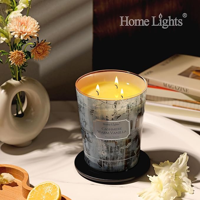 HomeLights Scented Candles for Women & Men, 34oz Candle Jars Aromatherapy 3-Wick Candle, Ideal for Industrial Chic Home Decor and Gifts, Cashmere Warm Vanilla - Bloomnest