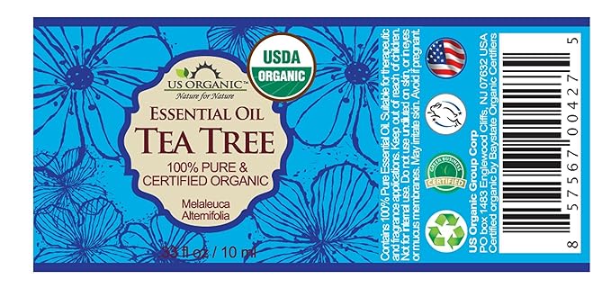 US Organic 100% Pure Tea Tree Essential Oil, Steam Distilled, USDA Certified Organic, for Hair, Skin, Scalp, Foot, Toenails, and More. Sourced from South Africa, Undiluted, Non-GMO (10 ml, 2 Pack) - Bloomnest
