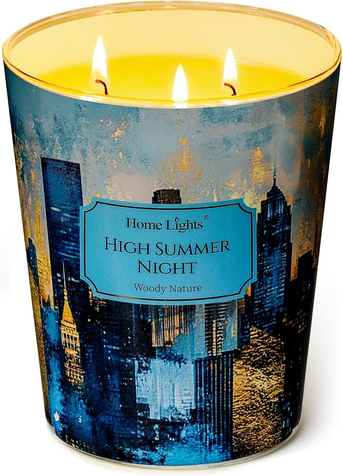 HomeLights High Summer Night Scented Candles | 34oz Soy Candles Industrial Chic 3-Wick Large Candle Jars | Ideal Candle Gifts for Events, Home Decor Stress, Relief & Relaxation - Bloomnest