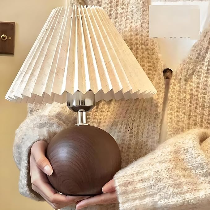 Ceramic Table Lamp for Bedroom, Small Space Pleated Cute Bedside Table Lamp with Switch, Night Light, Decor Desk Lamps for Living Room, Kids Room, Dorm, Office, Nursery with E26 LED Bulb - Bloomnest