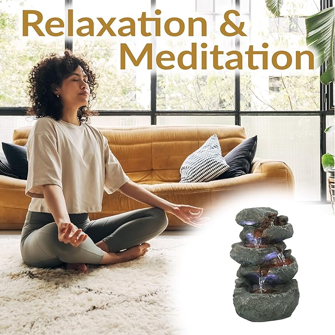 Sunnydaze Tabletop Water Fountain - Stacked Rocks 10.5 Inch Relaxing Desktop Water Fountain with LED Lights - Office, Bedroom, Living Room - Bloomnest