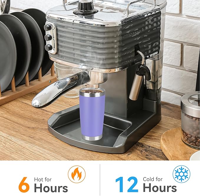 20 oz Tumbler Stainless Steel Tumblers Bulk with Lid Double Wall Insulated Coffee Tumbler Cups for Hot & Cold Drinks Powder Coated Travel Coffee Tumbler Mug Metal (Lavender, 1 pack) - Bloomnest