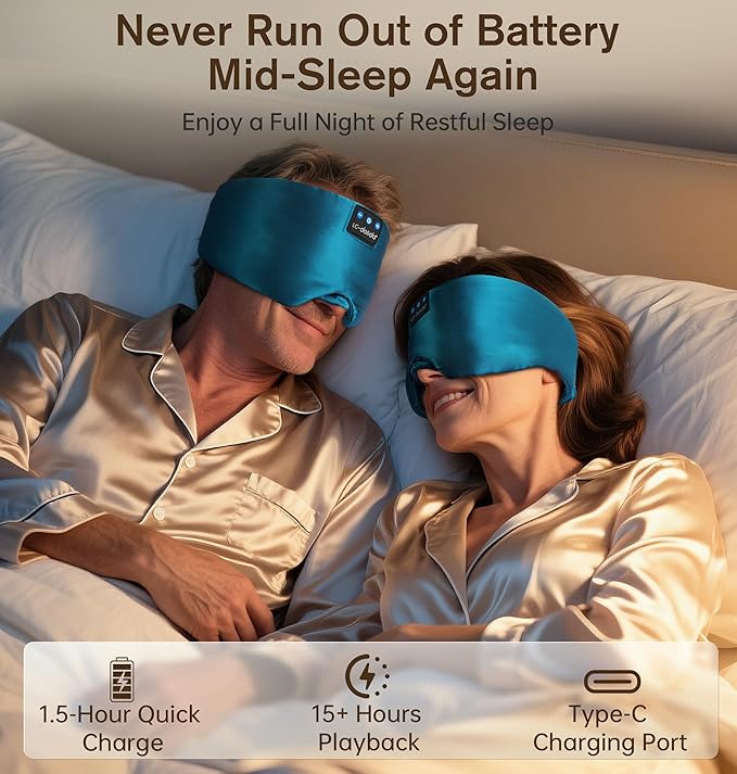 LC-dolida Luxurious Silk Soft Sleep Mask, Sleep Headphones with Bluetooth 5.4 for Side Sleeper, Total Blackout Eye Sleeping Mask for Women and Men, Ideal Gift for Restful Sleep, Travel(Dark Green) - Bloomnest