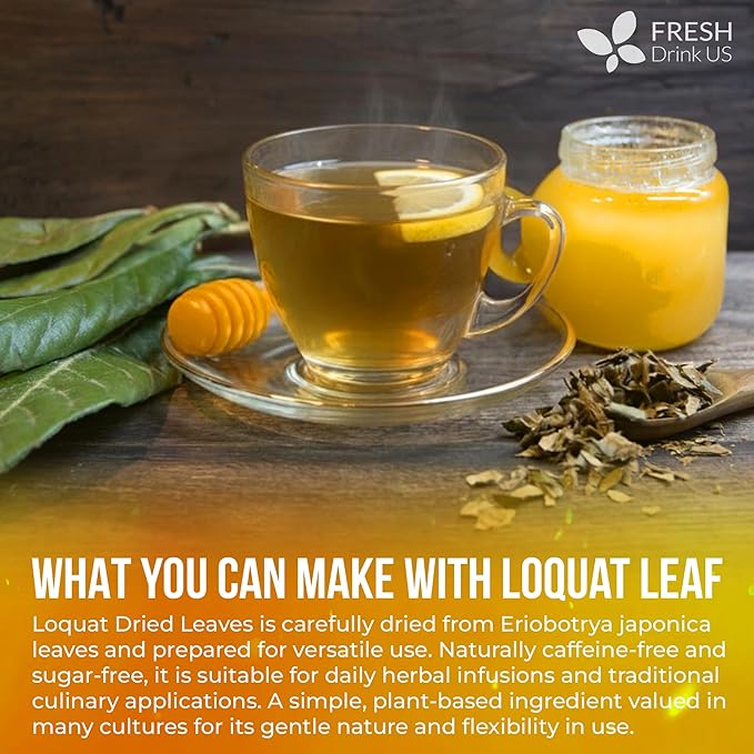 FreshDrinkUS, Premium 8oz Loquat Leaves | Dried Loquat Loose Leaf Tea | Eriobotrya japonica | Naturally Dried, Cut & Sifted | Herbal Tea Ingredient. Sugar-Free. Caffeine-Free. Vegan - Bloomnest