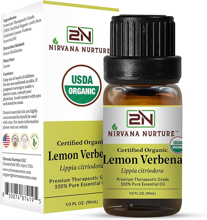 Lemon Verbena Essential Oil, USDA Certified Organic, 100% Pure Undiluted, Aromatherapy Oil for Diffuser, Hair & Skin Care