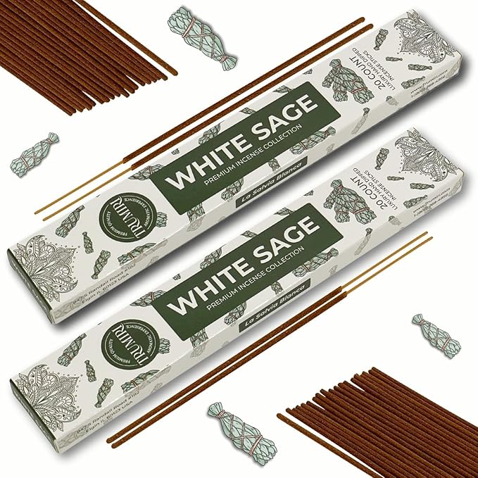 White Sage Incense Sticks for Cleansing - Total 40 Insence-Sticks - Dual Pack of 20 Insense - Inciensos - Inscents - Natural Non Toxic Ingredients - Incents - Incence - Inscense - Insents TRUMIRI