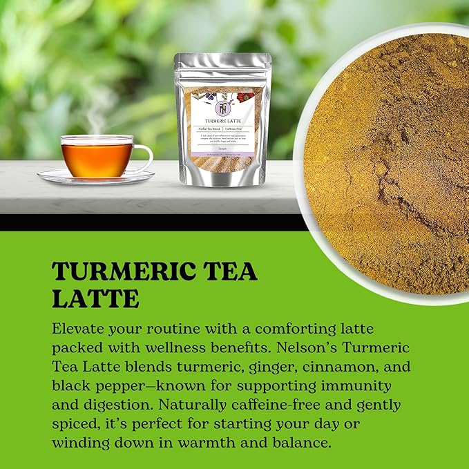 Nelson's Tea - Caffeine Free Turmeric Tea Latte - Mix of Turmeric, Cinnamon, Ginger, Clove, Nutmeg, and Black Pepper (Sample 1 Oz) - Bloomnest
