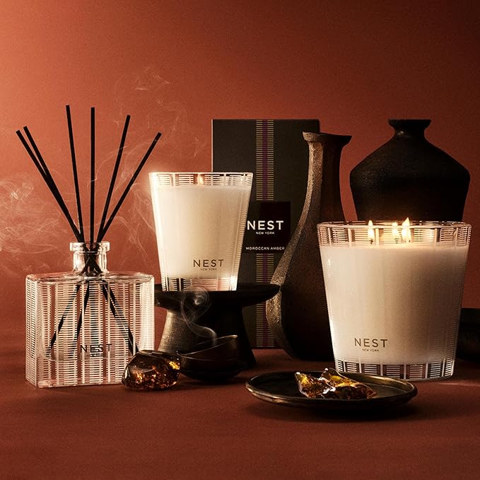 NEST New York Scented 3-Wick Candle, Moroccan Amber - 21.2 oz - Up to 100-Hour Burn Time - Reusable Glass Vessel - Bloomnest
