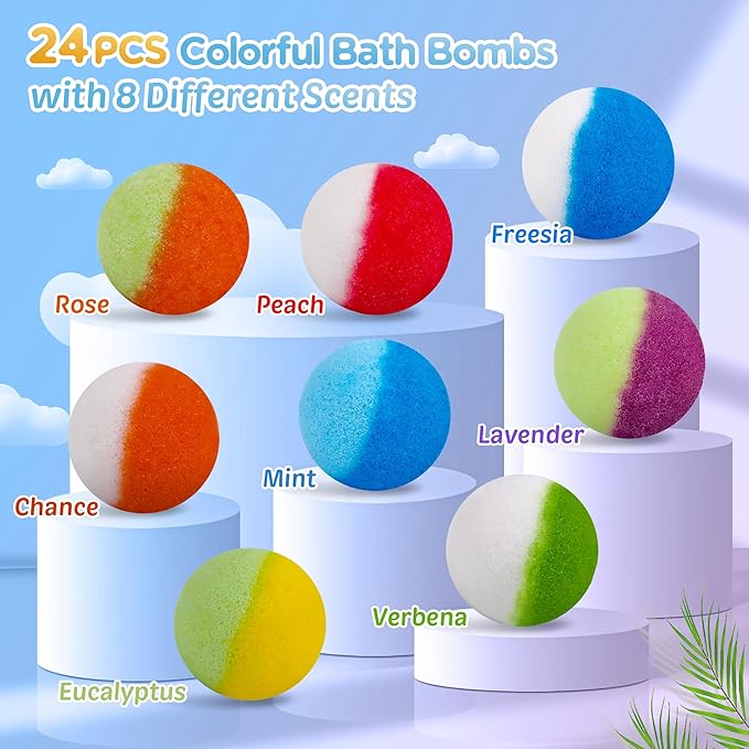 Bath Bombs for Kids, 24pcs Bath Bombs with Glow in The Dark Surprise Inside, Natural and Organic Colorful Bubble Bath Fizz for Kids, Perfect Birthday, Halloween, Or Christmas Gift for Boys and Girls! - Bloomnest