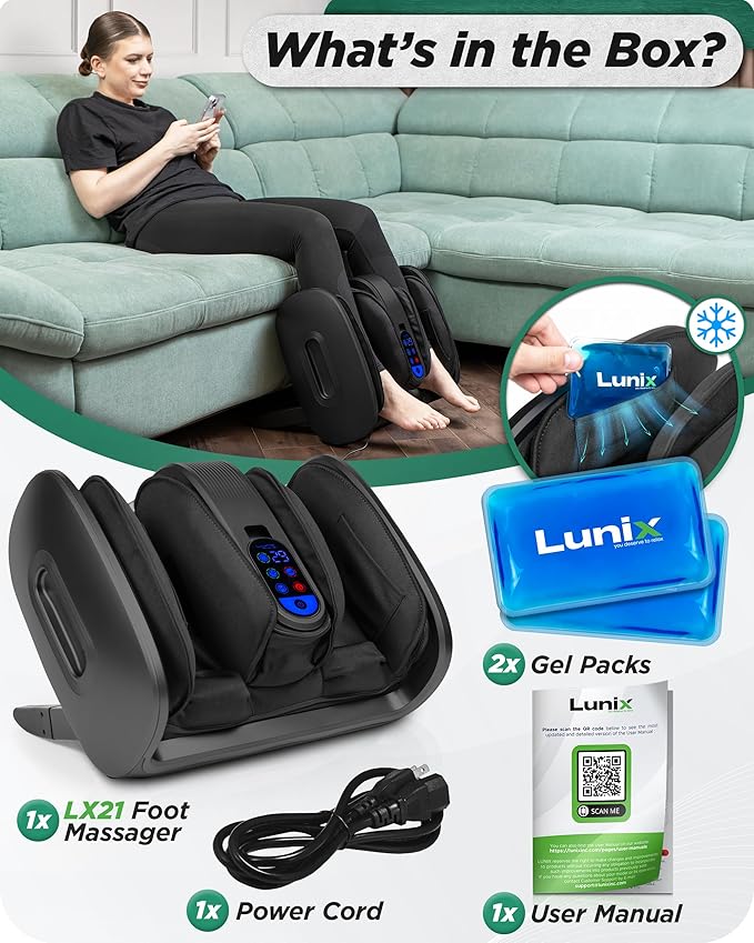 Lunix LX21 Shiatsu Foot and Calf Massager with Heat & Remote – Pain Relief for Plantar Fasciitis, Neuropathy, and Circulation, Ankle & Foot Massager, Black - Bloomnest