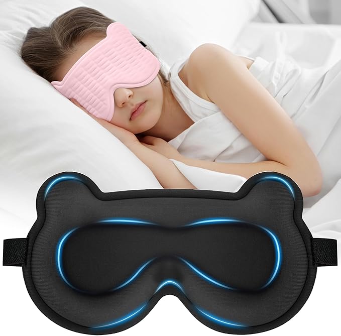 3D Kids Sleep Mask – Cute Bear Eye Mask for Sleeping, Comfortable Memory Foam Sleep Mask for Kids, Adjustable Strap and Lightweight Sleeping Mask for Boys Girls Teens Ages 5-15 (Light Pink) - Bloomnest