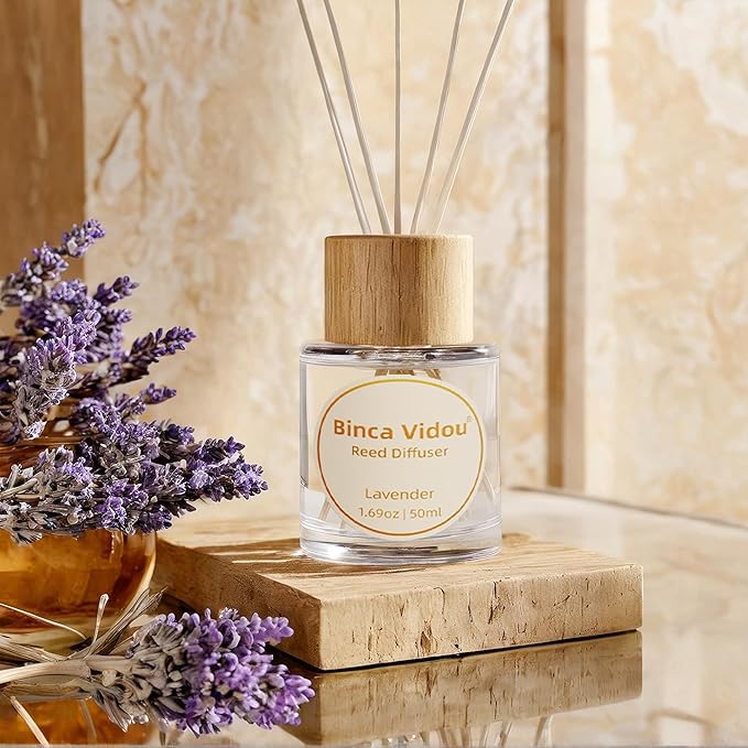 Reed Diffuser Set, Binca Vidou Lavender Orange & Lemon Natural Scent Oil Diffusers with Sticks for Home Office Bathroom Aromatherapy Decor 1.69oz x 2 - Bloomnest