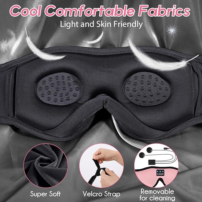 LC-dolida Sleep Headphones, Sleep Mask Bluetooth Wireless Music Eye Mask, Sleeping Headphones for Side Sleepers Sleep Mask with Bluetooth Headphones Ultra-Thin Stereo Speakers Perfect for Sleeping - Bloomnest