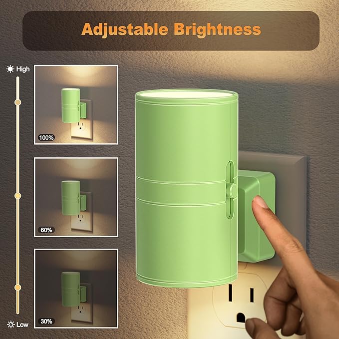 JandCase Night Lights Plug into Wall, Dimmable Night Light Plug in with Green Shade, Modern Night Lights with Dusk to Dawn Sensor, Soft White 3000K, 0-100LM Nightlight for Hallway Bedroom, 2 Pack - Bloomnest