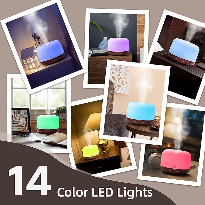 ASAKUKI Essential Oil Diffuser for Home, 500ml Aromatherapy Fragrant Oil Humidifier Vaporizer, 7-Color Light and Auto-Off Safety Switch (Reddish-Brown) - Bloomnest