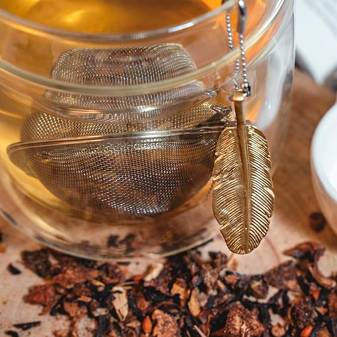 Tea Strainers For Loose Tea Stainless Steel Tea Ball Infuser Tea Ball For Loose Leaf Tea Infuser For Loose Leaf Tea Loose Leaf Tea Steeper Cute Tea Infuser Gift (Feather)